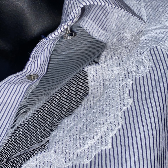 GUESS STRIPED SNAP-DOWN SHIRT MESH/LACE APPLIQUÉ SZ XS - Picture 8 of 16